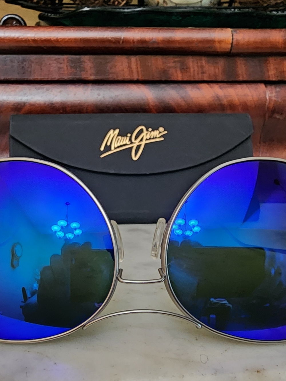 Maui Jim Round Sunglasses with Blue Mirrored Lenses